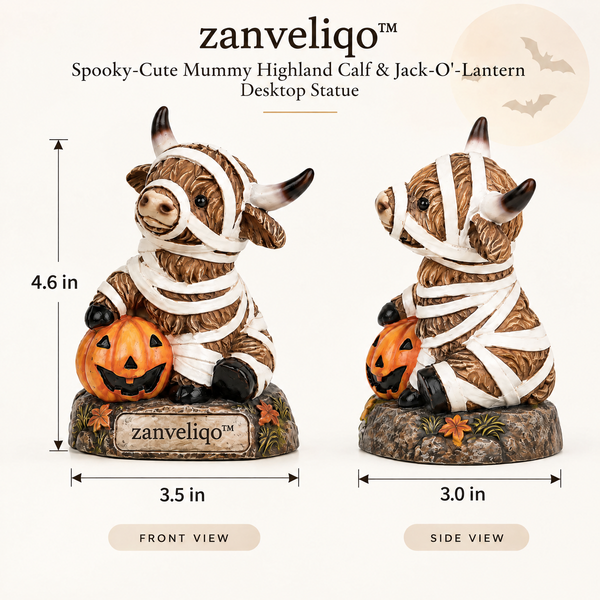 zanveliqo™ Spooky Grim Reaper Highland Cow Jack-o'-Lantern Desktop Statue
