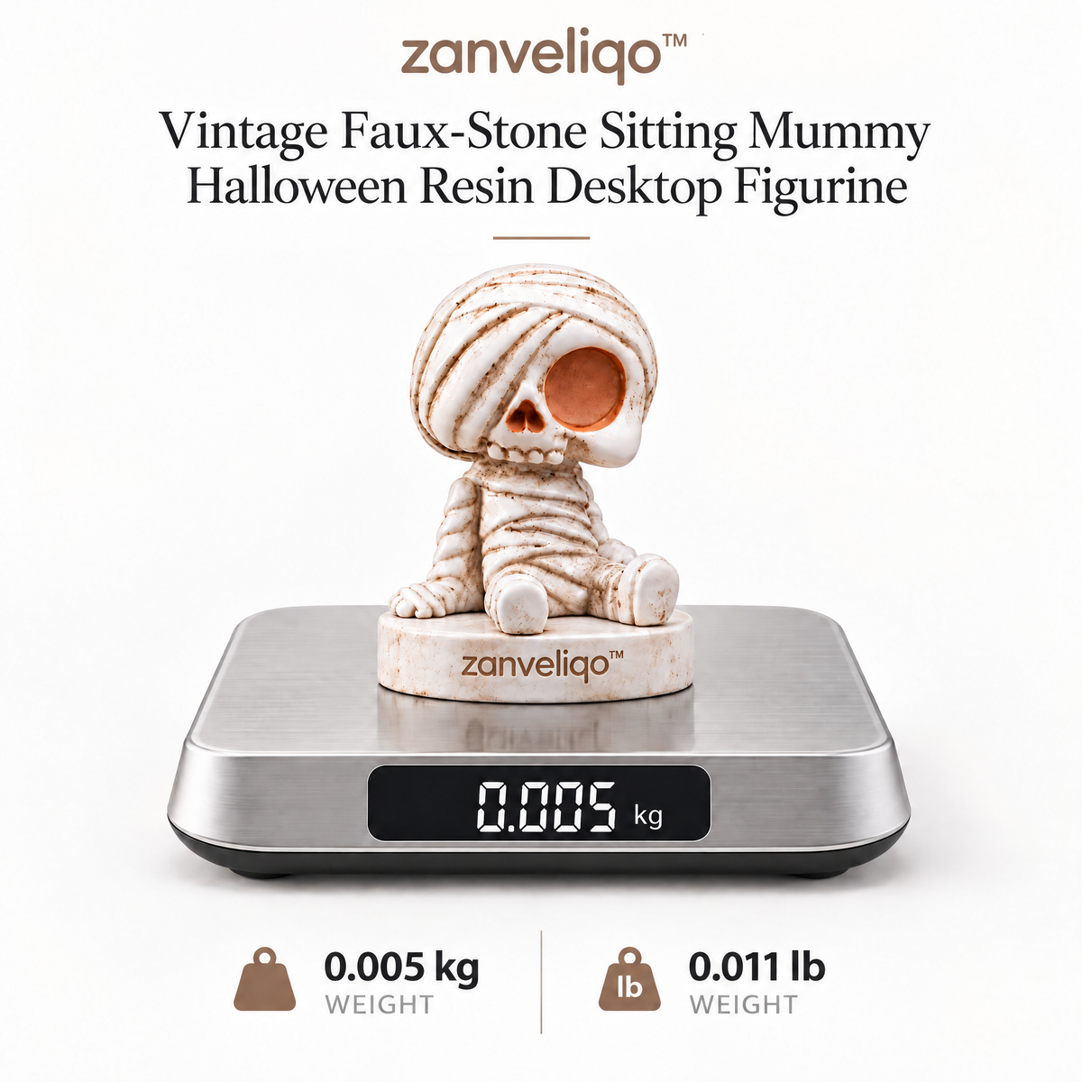 zanveliqo™ Vintage Faux-Stone Sitting Mummy Halloween Resin Desktop Figurine