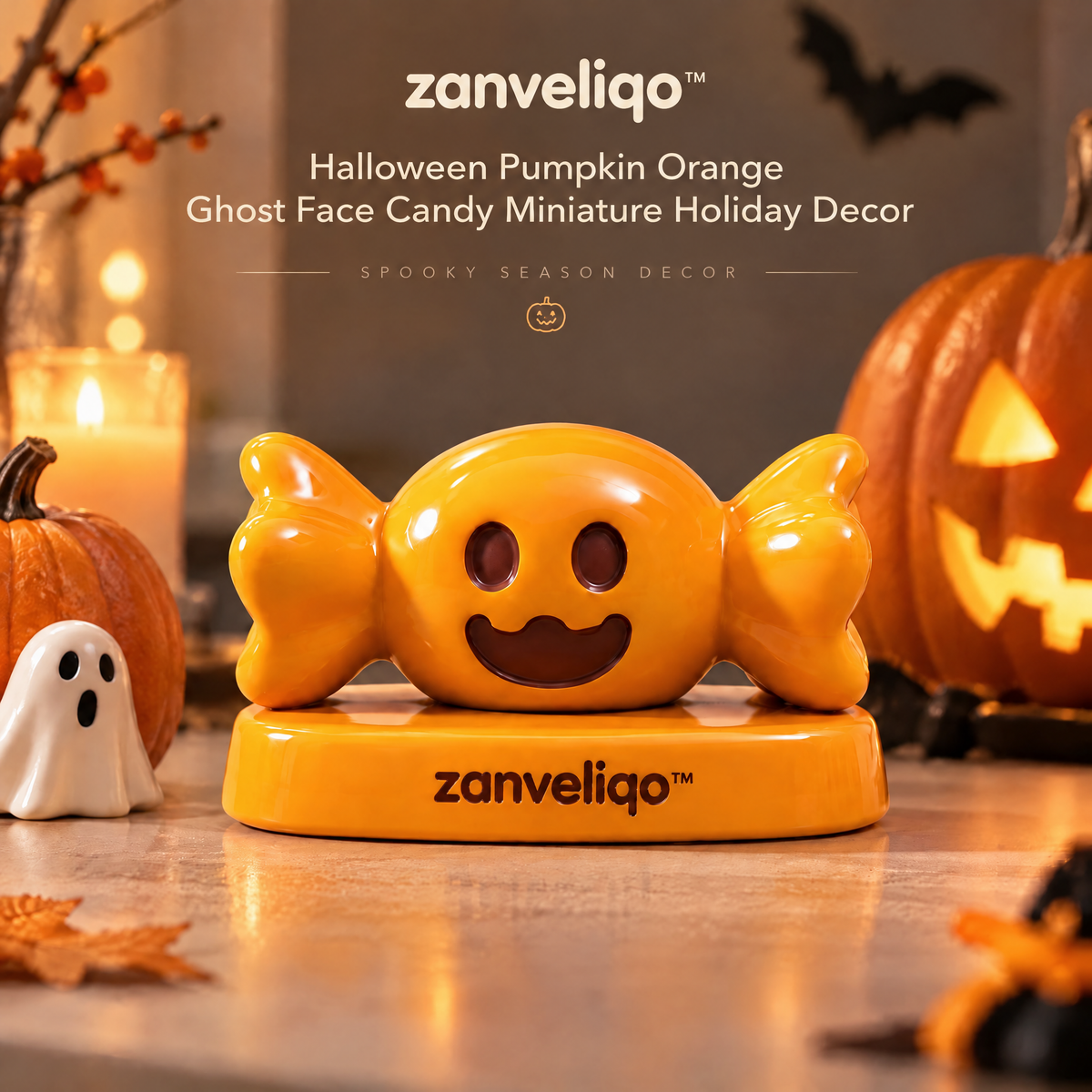 zanveliqo™ Halloween Pumpkin Orange Ghost Face Candy Miniature Holiday Decor