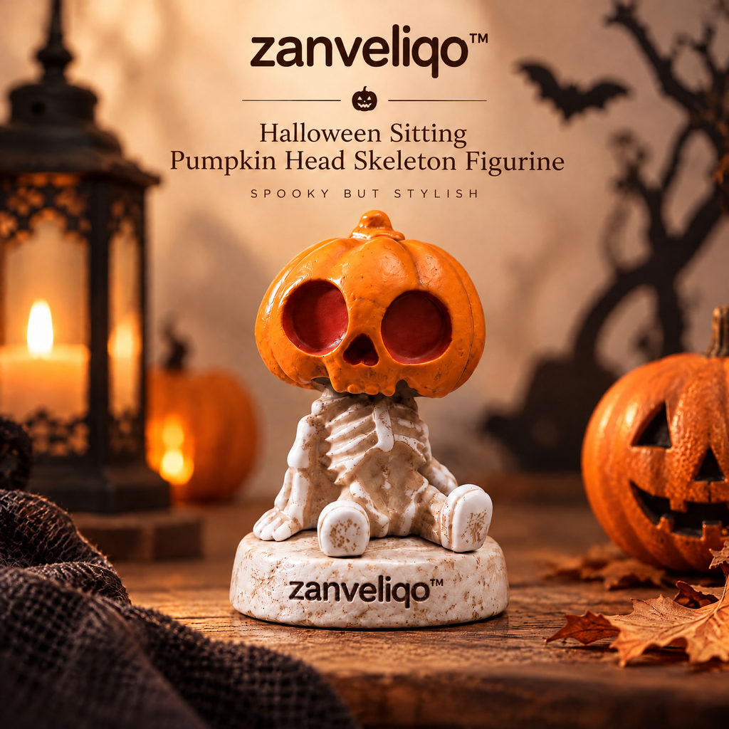 zanveliqo™ Halloween Sitting Pumpkin Head Skeleton Figurine