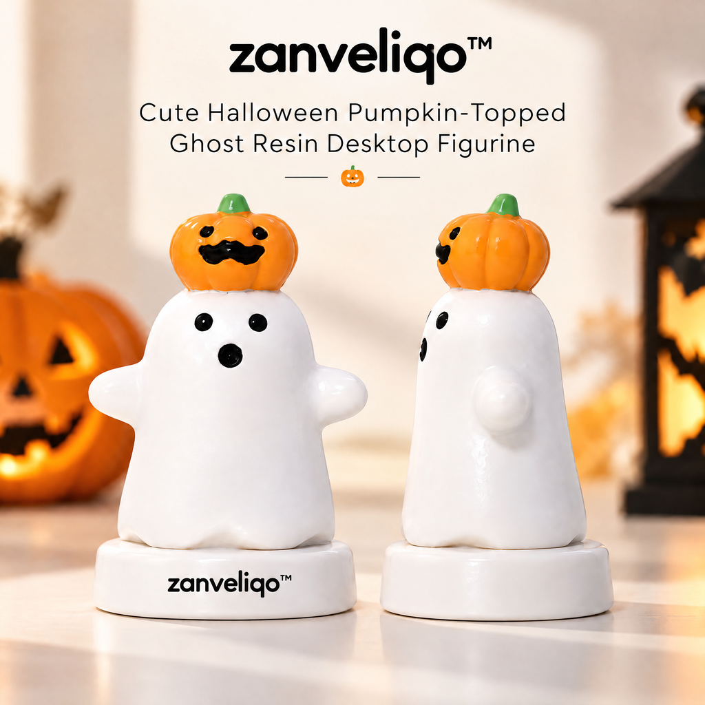 zanveliqo™ Cute Halloween Pumpkin-Topped Ghost Resin Desktop Figurine