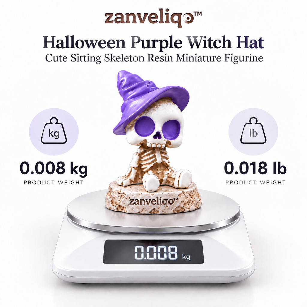 zanveliqo™ Halloween Purple Witch Hat Cute Sitting Skeleton Resin Miniature Figurine