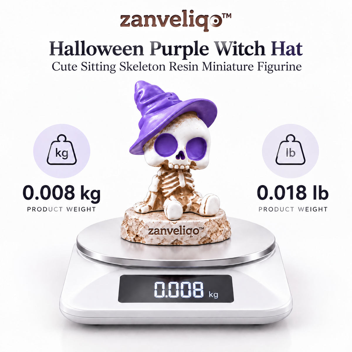 zanveliqo™ Halloween Purple Witch Hat Cute Sitting Skeleton Resin Miniature Figurine