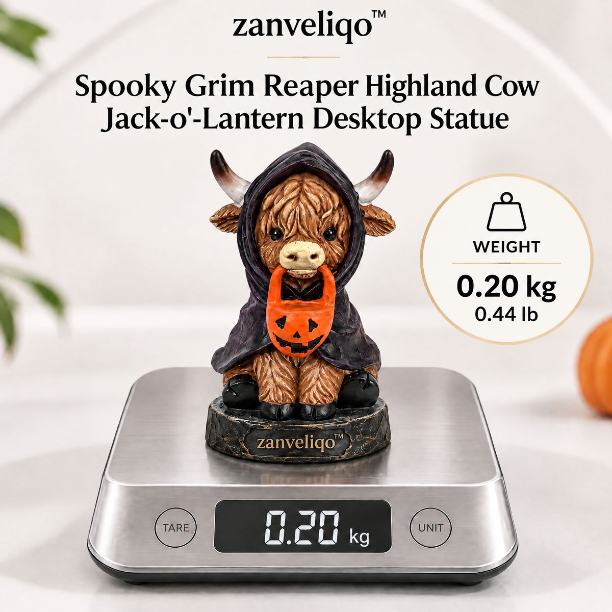 zanveliqo™ Spooky-Cute Mummy Highland Calf & Jack-O'-Lantern Desktop Statue