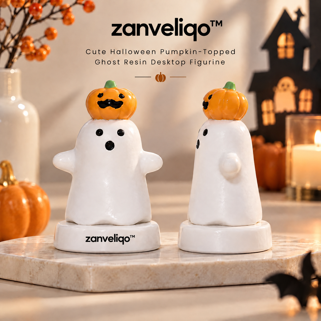 zanveliqo™ Cute Halloween Pumpkin-Topped Ghost Resin Desktop Figurine