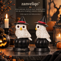 zanveliqo™ Halloween Witch Hat White Owl on Black Pumpkin Resin Figurine