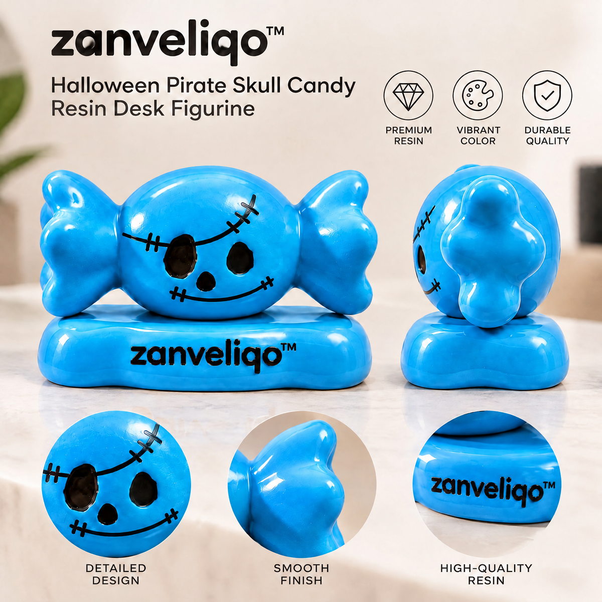 zanveliqo™ Halloween Pirate Skull Candy Resin Desk Figurine