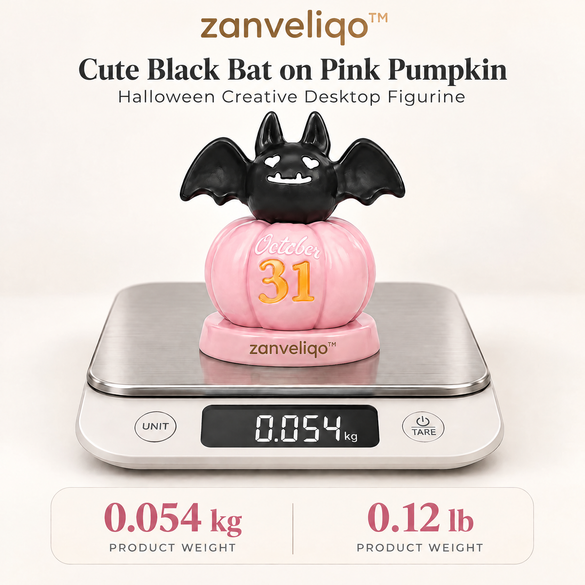 zanveliqo™ Cute Black Bat on Pink Pumpkin Halloween Creative Desktop Figurine