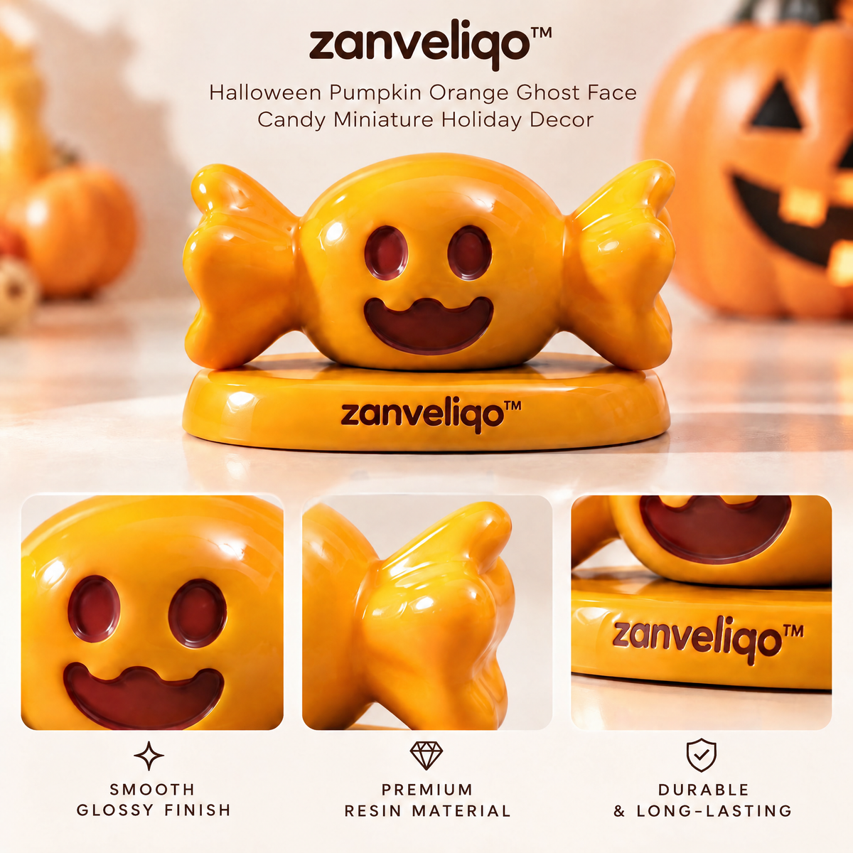 zanveliqo™ Halloween Pumpkin Orange Ghost Face Candy Miniature Holiday Decor