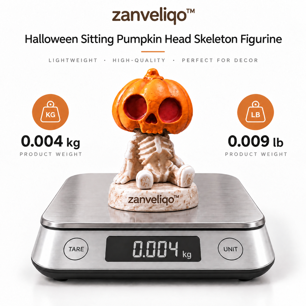 zanveliqo™ Halloween Sitting Pumpkin Head Skeleton Figurine