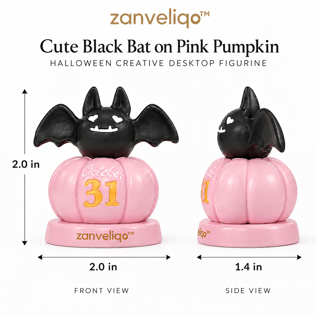 zanveliqo™ Cute Black Bat on Pink Pumpkin Halloween Creative Desktop Figurine