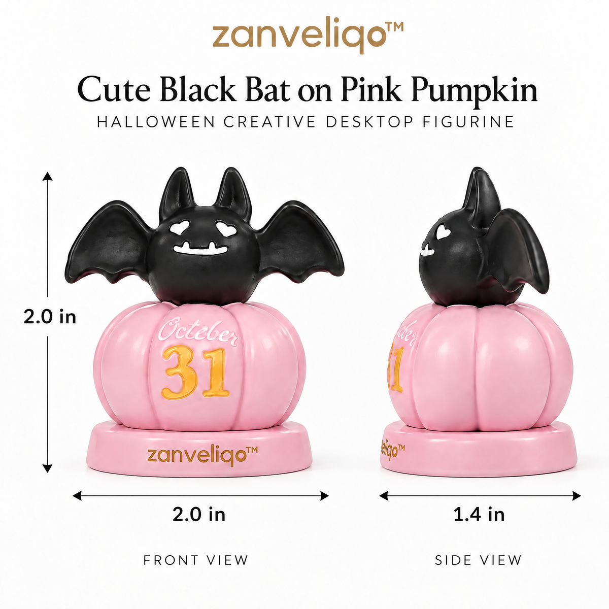 zanveliqo™ Cute Black Bat on Pink Pumpkin Halloween Creative Desktop Figurine