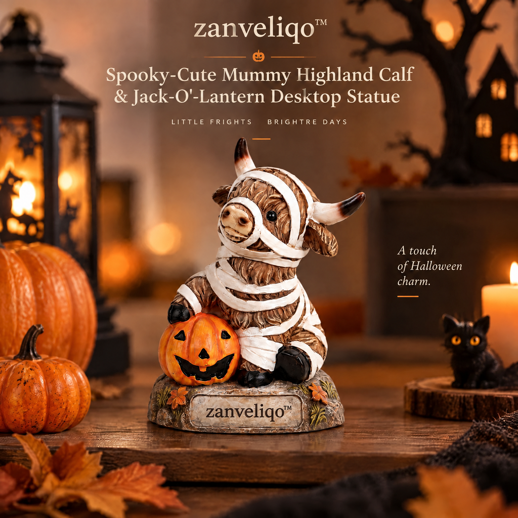 zanveliqo™ Spooky Grim Reaper Highland Cow Jack-o'-Lantern Desktop Statue