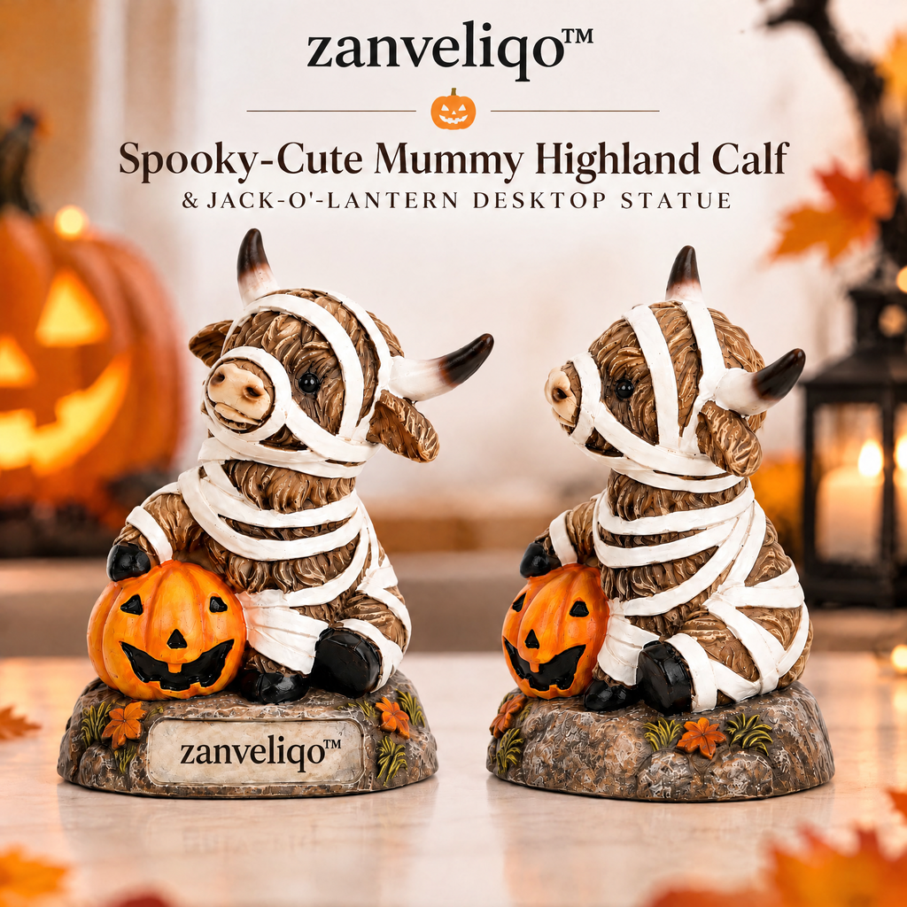 zanveliqo™ Spooky Grim Reaper Highland Cow Jack-o'-Lantern Desktop Statue