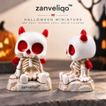 zanveliqo™ Halloween Miniature Red Devil Horned Skull Resin Figurine