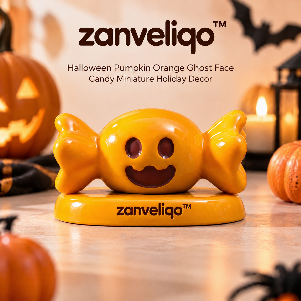zanveliqo™ Halloween Pumpkin Orange Ghost Face Candy Miniature Holiday Decor