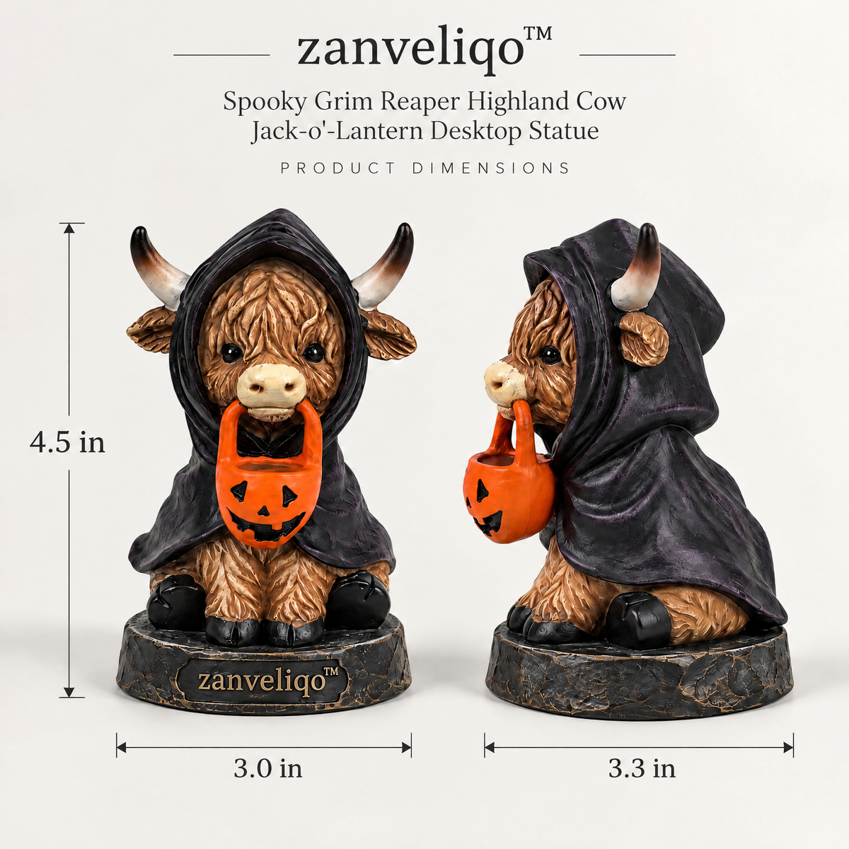 zanveliqo™ Spooky-Cute Mummy Highland Calf & Jack-O'-Lantern Desktop Statue