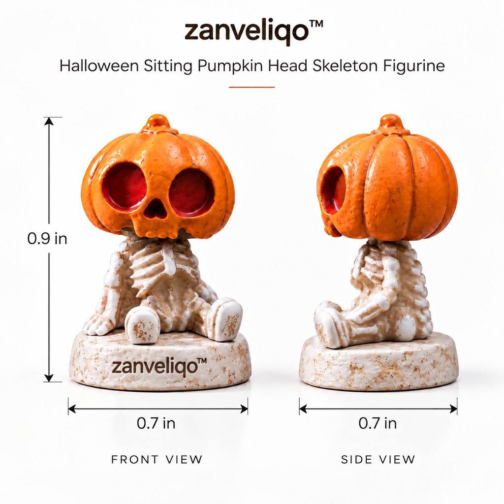 zanveliqo™ Halloween Sitting Pumpkin Head Skeleton Figurine