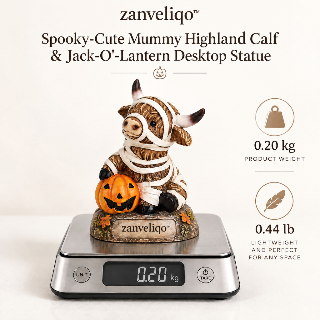 zanveliqo™ Spooky Grim Reaper Highland Cow Jack-o'-Lantern Desktop Statue