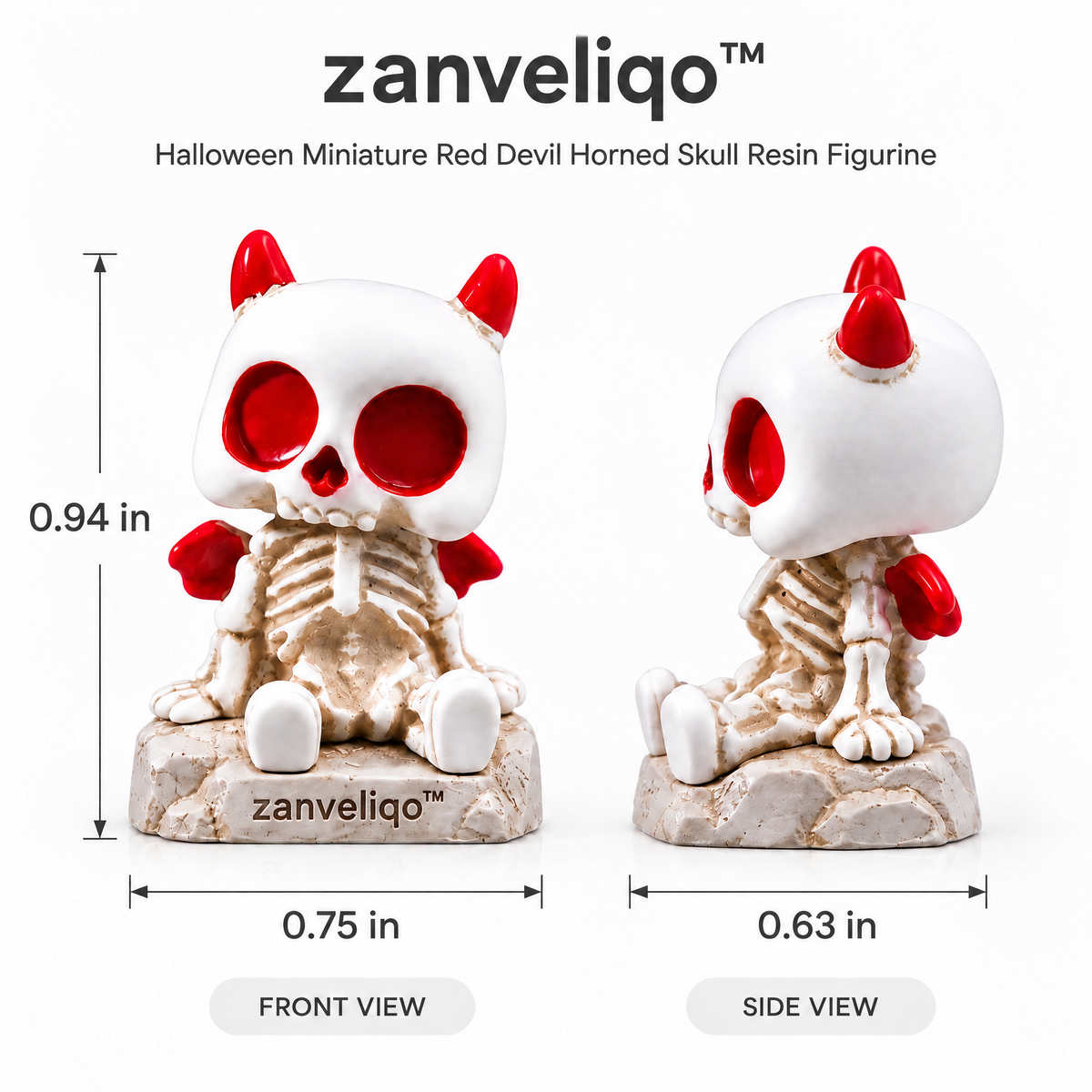 zanveliqo™ Halloween Miniature Red Devil Horned Skull Resin Figurine