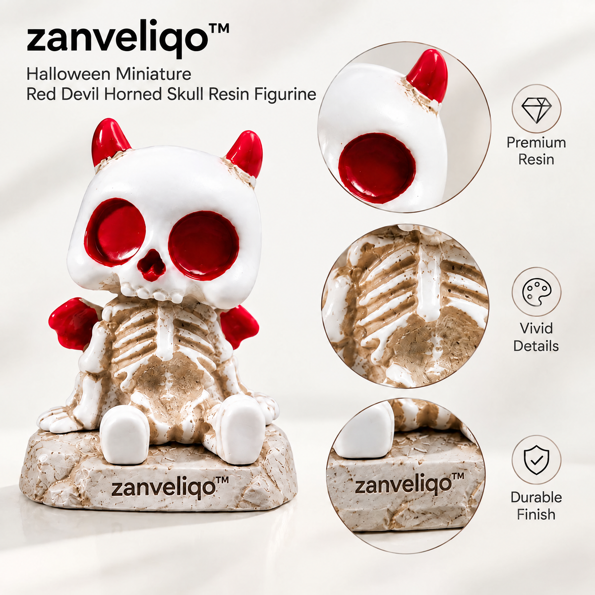 zanveliqo™ Halloween Miniature Red Devil Horned Skull Resin Figurine